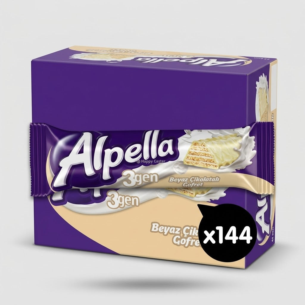 Alpella 3Gen White Chocolate Covered Wafer Bar - 28g x 144 Pieces
