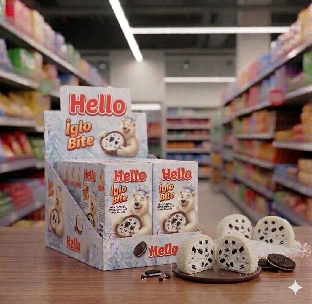 Hello Iglo Cream & Biscuit Filled Coconut Covered Chocolate – 50 g (144 pcs / Case)