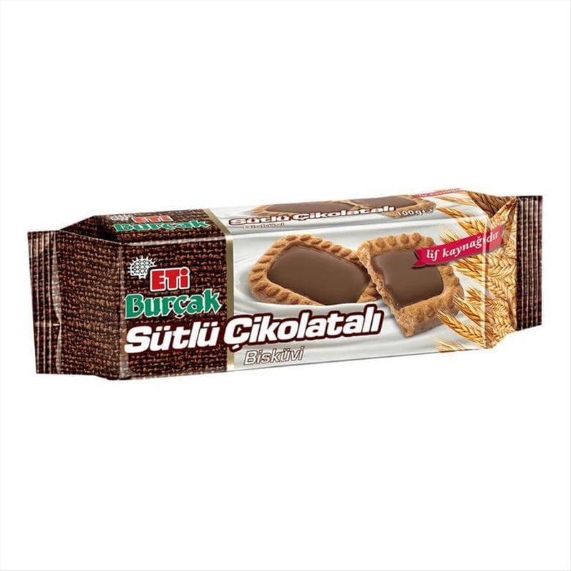Eti Burcak Milk Chocolate Whole Wheat Biscuits - 12x114g Packs