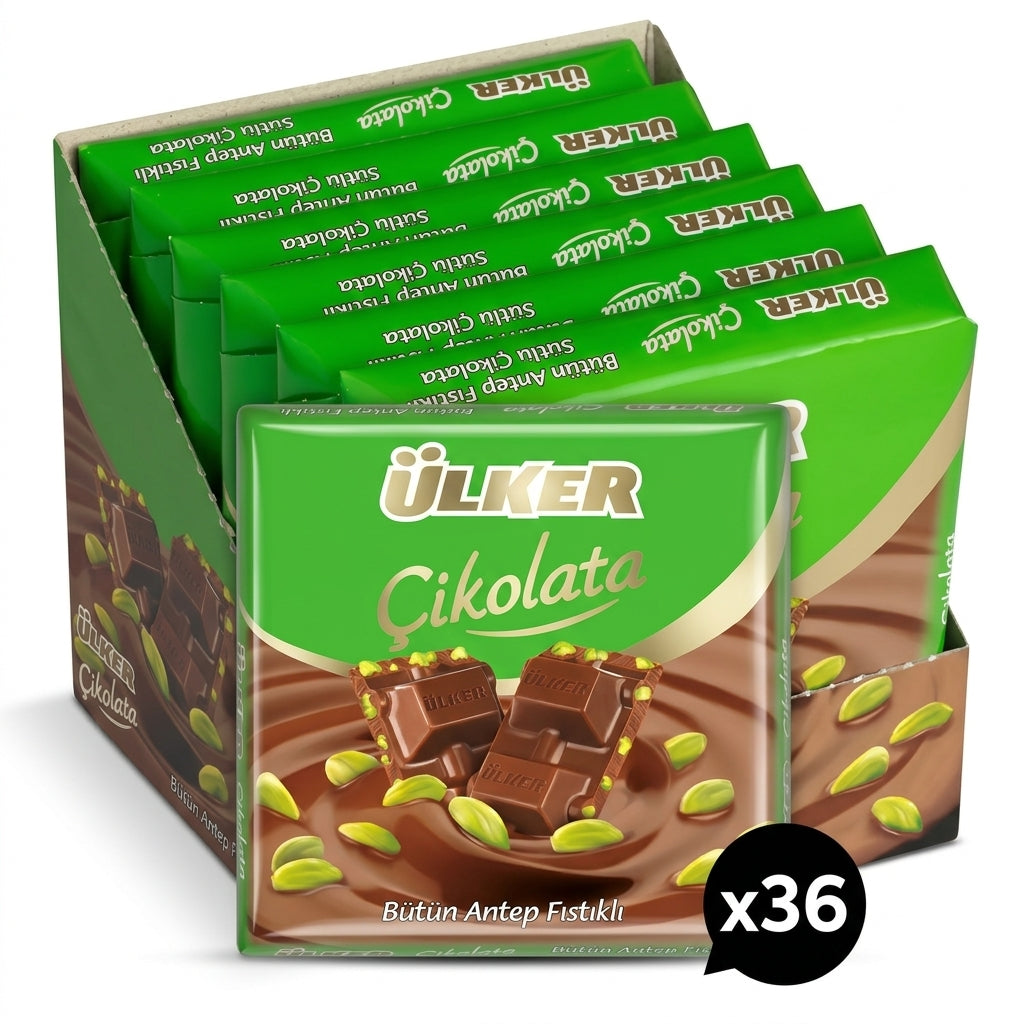 Square Chocolate with Whole Pistachios - 65g x 36 Pieces