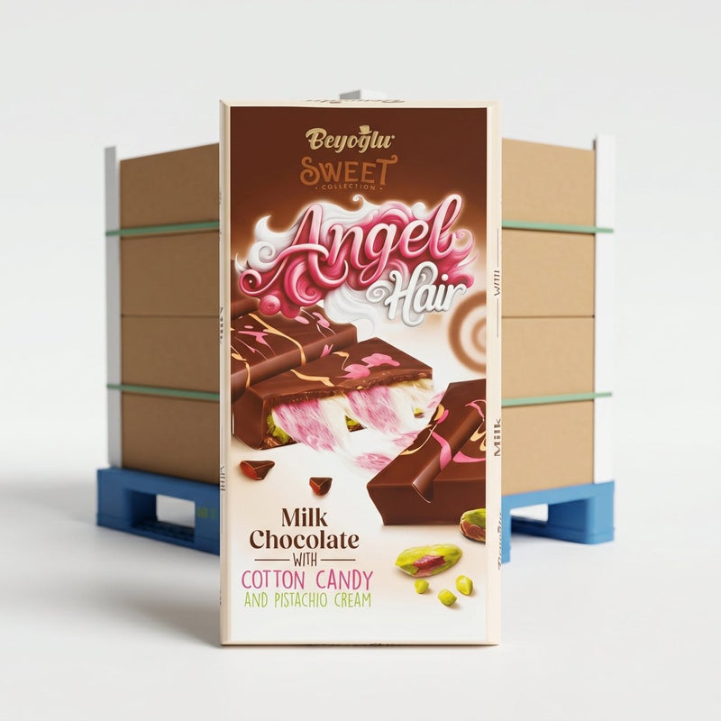 Angel Hair Chocolate with Cotton Candy and Pistachio Cream - 1 Pallet, 64 Cases - Aladdin Business