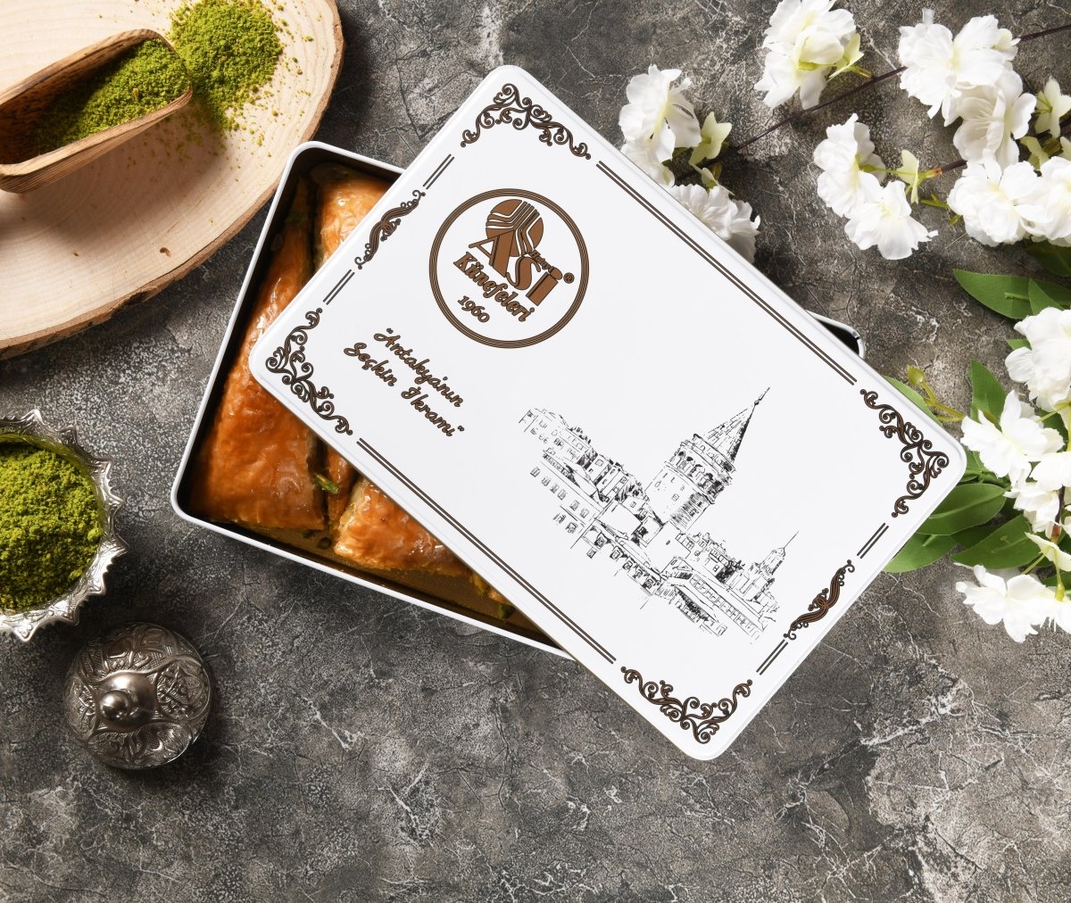 Asi | Carrot Slice Baklava with Pistachio in Gift Metal Box - Aladdin Business