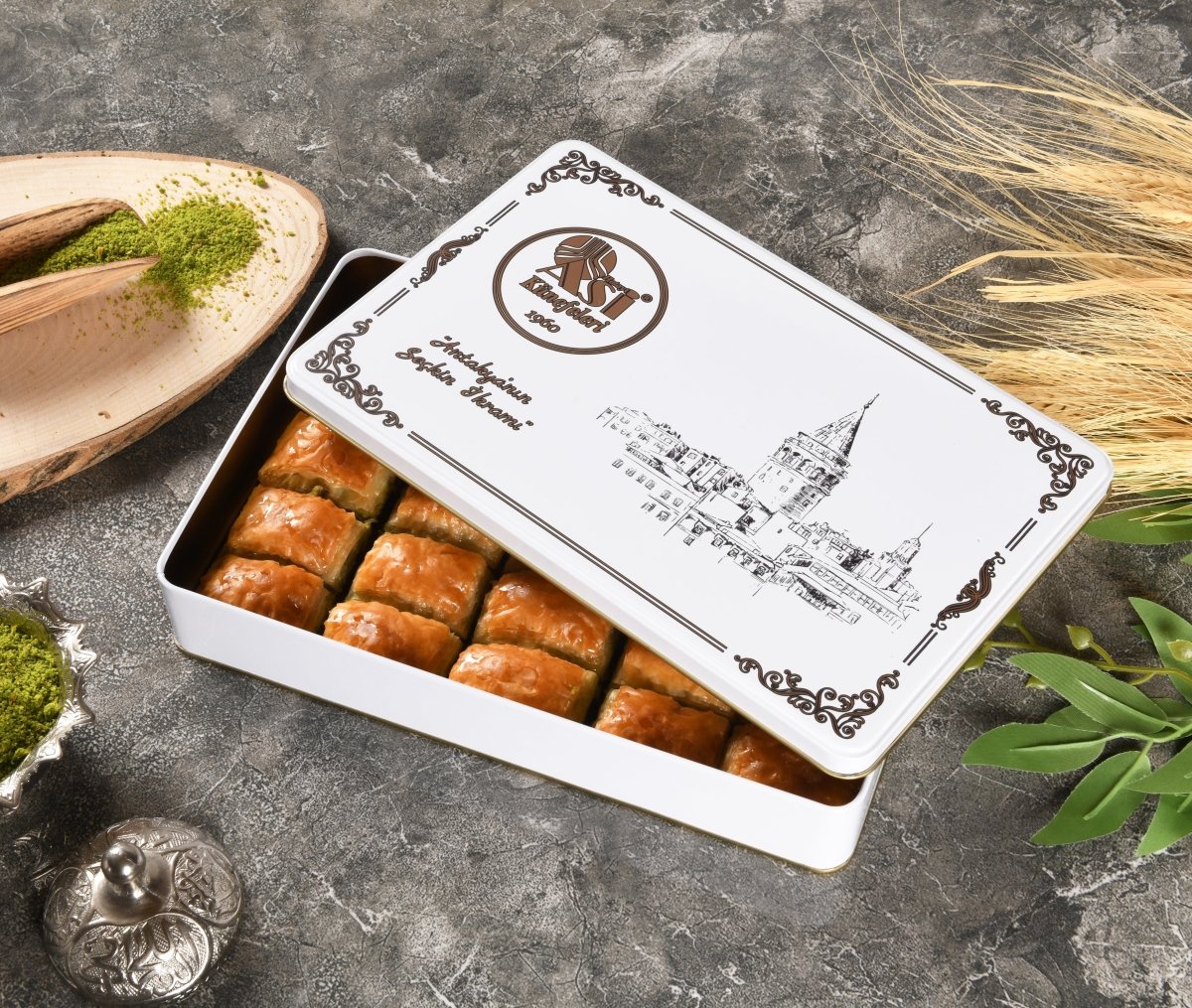 Asi | Pistachio Baklava in Gift Metal Box - Aladdin Business