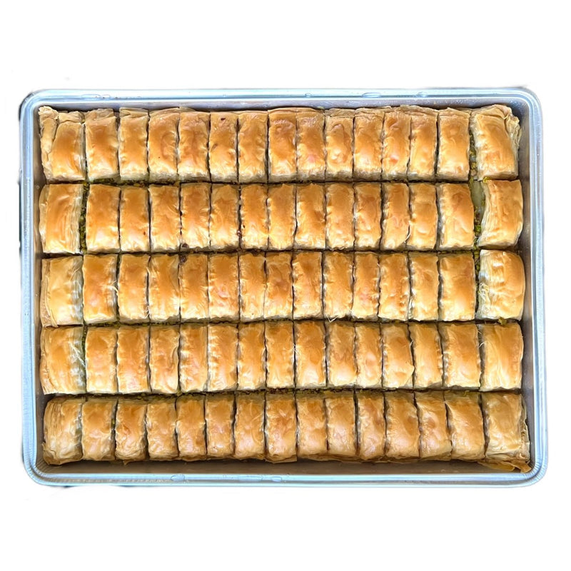 Authentic Turkish Pistachio Baklava Tray | 1 Year Shelf Life | 75 Slices (2.5kg) Bulk Pack - Food Service Ready - Aladdin Business