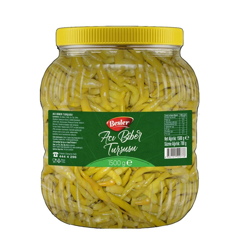 Besler Spicy Chili Pickles 1500g Jar - Authentic Turkish Hot Pepper Tursu - Aladdin Business