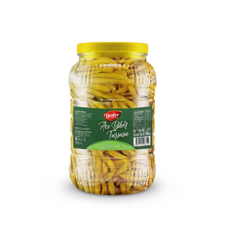 Besler Turkish Pickled Hot Peppers - Authentic Spicy 5 Kg Jar - Aladdin Business