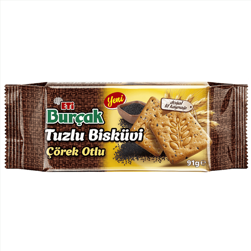 Eti Burcak Savory Black Cumin Seed Crackers 91g - Authentic Turkish Snack - Aladdin Business