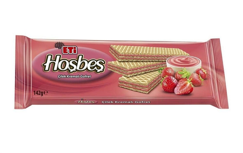 Eti Hosbes Strawberry Cream Wafers 20 - Pack | Crispy Turkish Snack - Aladdin Business