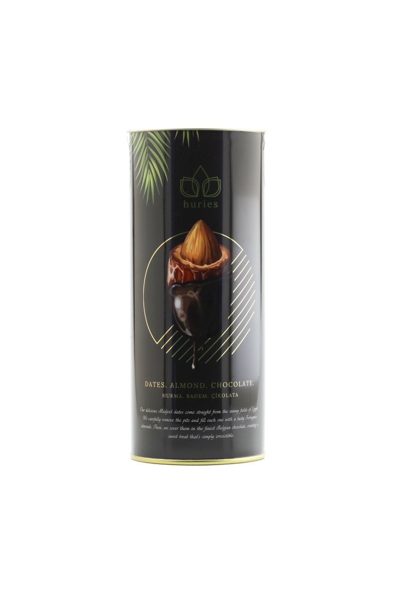 Huries Premium Almond-Stuffed Dark Chocolate Dates - 200g Tube