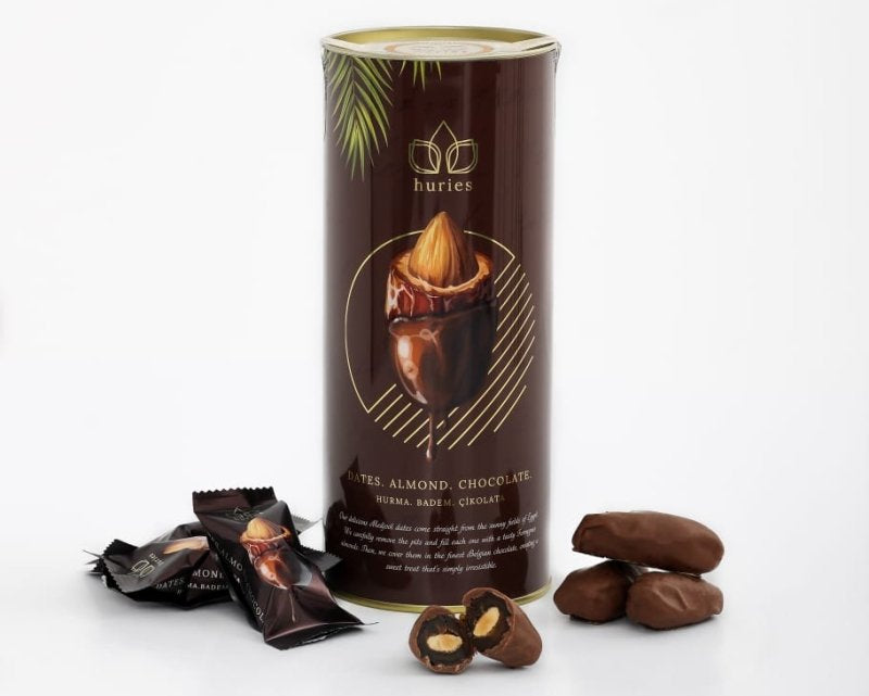 Huries Premium Almond-Stuffed Chocolate Dates - 200g Tube