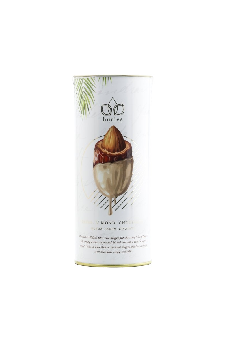 Huries Premium Almond-Stuffed White Chocolate Dates - 200g Tube