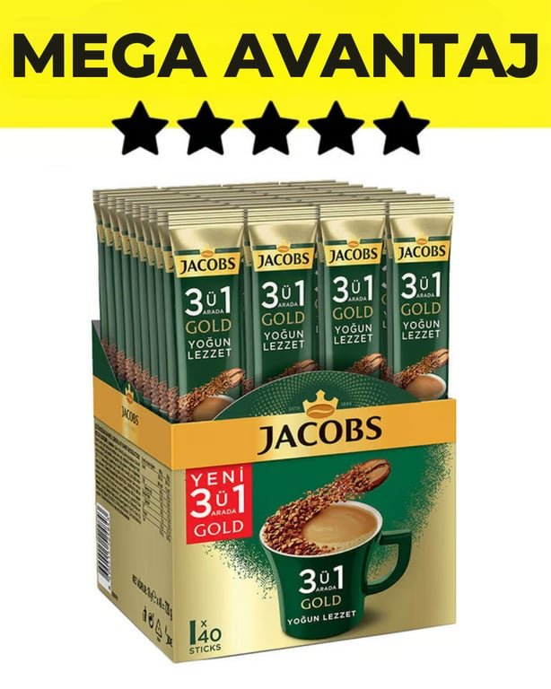 Jacobs Gold 3 - in - 1 Intense Flavor Instant Coffee Mix - 40 Stick Packs - Aladdin Business