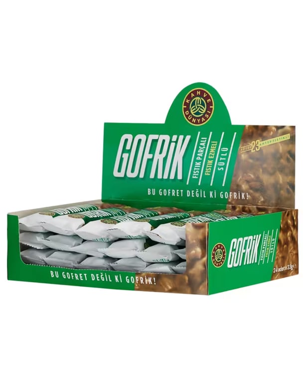 Kahve Dunyasi Gofrik Pistachio Milk Chocolate Wafer Bars - 24 Count Box - Aladdin Business