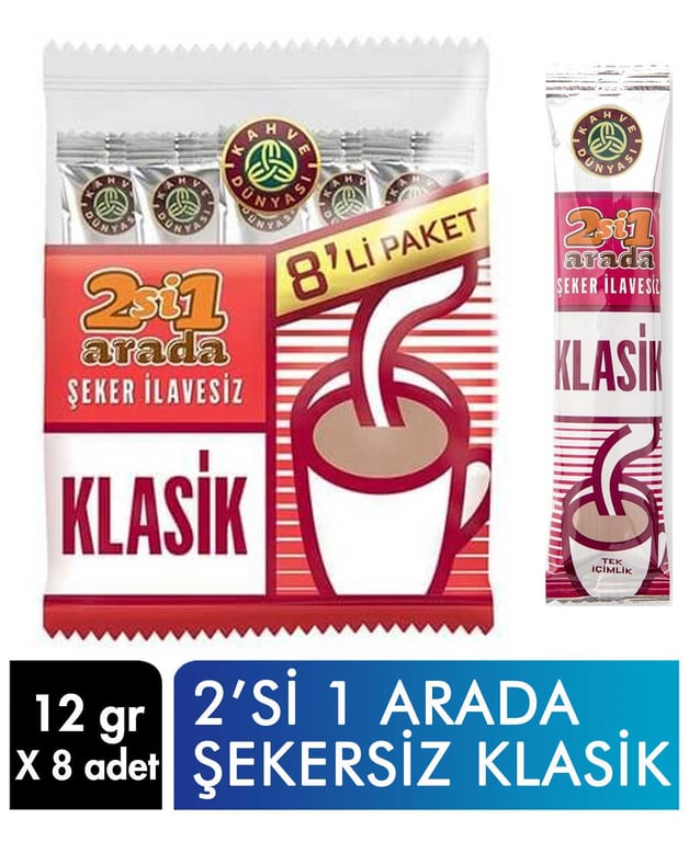 Kahve Dunyasi Sugar - Free 2 - in - 1 Classic Instant Coffee Sachets - 8 Count - Aladdin Business